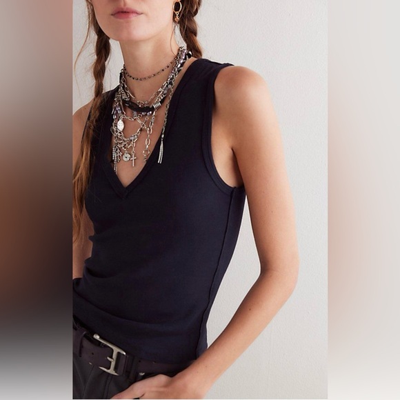 We The Free Women’s Size Small Black Neria V-Neck Deconstructed Tank Top - Picture 1 of 13